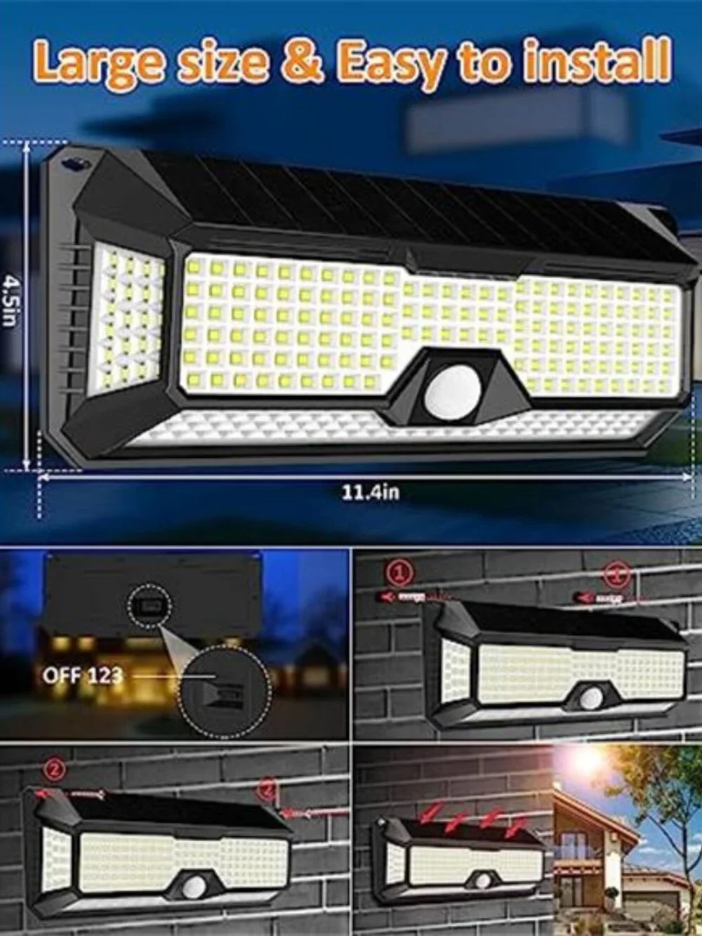 Solar Motion Sensor Light Outdoor LED Waterproof Security Flood Light Wall
